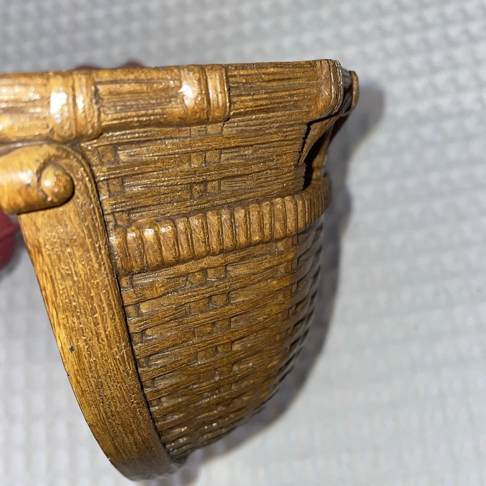 Vintage Syroco Wall Pocket Brown Basket Weave Wall  Planter Wall Mount